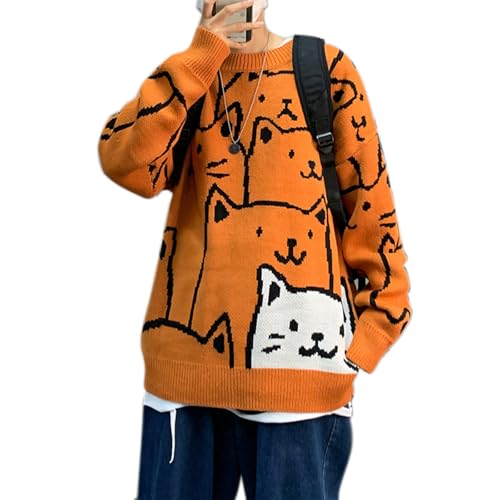 Suéter de gato para hombre estilo hip hop y corte de gran tamaño