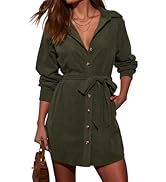 R.Vivimos Corduroy Cotton Mini Dress Fall Winter 2025 Casual Long Sleeve Button Down Belted Shirt...