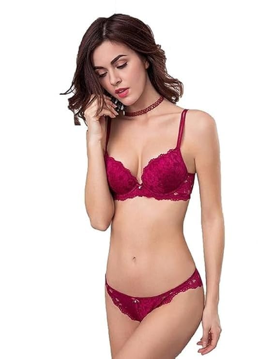 Image of Designer Women's Lace Push-Up Bra & Panty Set | Underwired, Solid, Baby Doll Bikini Style