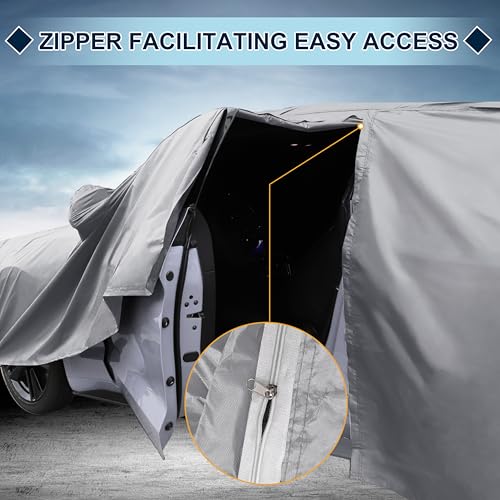 Image of Silver Tone Heavy Duty Waterproof Car Cover for Sedan 179 inch-185 inch - All-Weather UV Protected Outdoor Full Exterior Cover with Sun /Snow /Rain Resistance