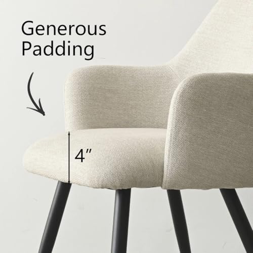 Image of Finch Fox Motel Luxurious Home Collection Upholstery Fabric Arm Dining Room Chairs in Beige Color with Black Metal Powder Coated Legs