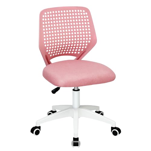 ROYALJOBO Deckstuhl, Schreibtischstuhl für Zuhause, Computer, Büro, ergonomisch, niedrige Rückenlehne, Netzstoff, Drehstuhl mit Rollen, armlos, bequemer Sitz, Lendenwirbelstütze für Zuhause,