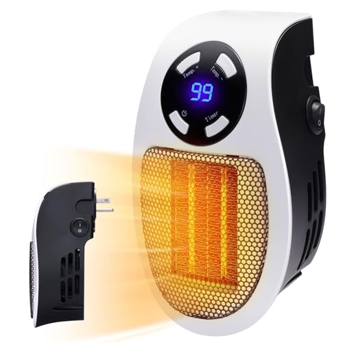 GiveBest Programmable Space Heater, 350W Wall Outlet Electric Space Heater as Seen on TV with Adjustable Thermostat and Timer and Led Display, Compact for Office Dorm Room