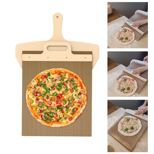 WIOONI Pizzaschieber, Sliding Pizza Peel, Pizzaslider 58x30cm mit Griff und Antihaftbeschichtung für Einfache Übertragung von Pizza, Kuchen, Brot, Pizza Zubehör