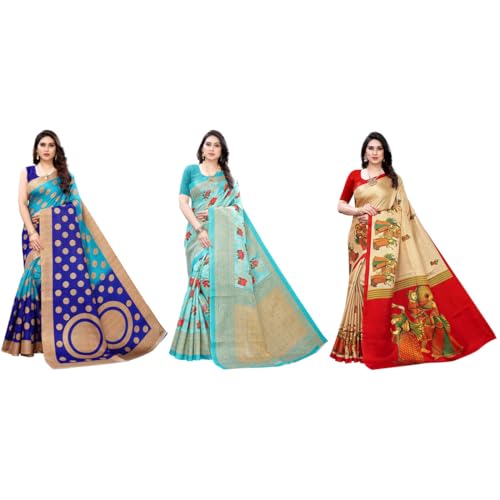 Image of Yashika Women's Sarees Women's Combo Art Silk Printed Saree With Unstitched Blouse Piece |saree for Women | saree combo | New Sari | Saree Pack Of 3