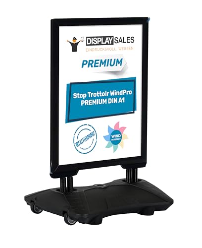DISPLAY SALES Stop trottoir extérieur WindPro® PREMIUM | Chevalet trottoir au format DIN A1 | Panneau publicitaire extérieur A1 argent | Utilisable des deux...