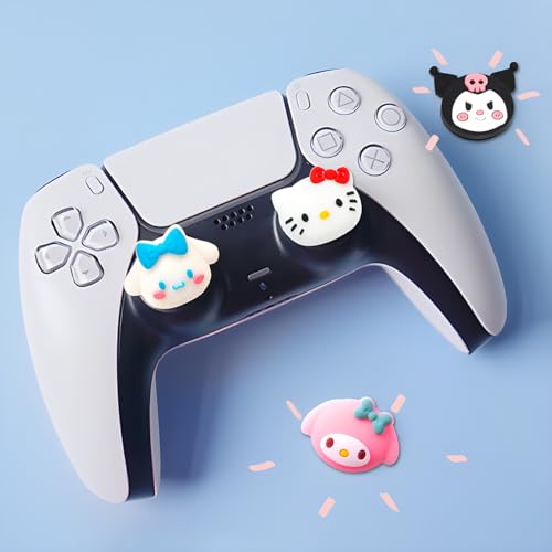 Image of PERFECTSIGHT Cute Thumb Grip Caps for PS5 PS4 Xbox Series X /S Xbox One Switch PRO Controller Steam Deck 4PCS Soft Rubber 3D Thumbsticks Button Joystick Cover Set, Rabbit+Kitty+Dog