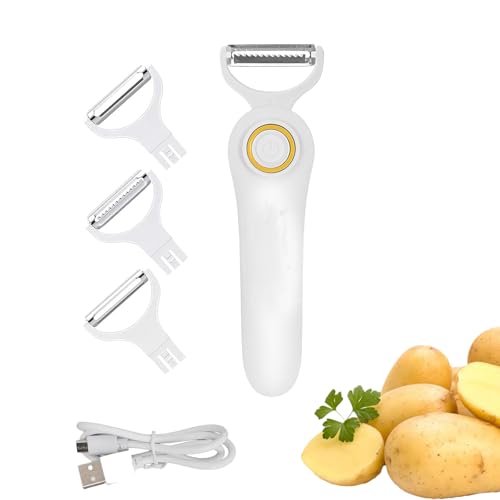 Pelapatate elettrico portatile con 3 lame. Pelapatate, pelapatate e affettatrice per frutta e verdura 3 in 1 con 3 lame intercambiabili per una varietà di ingredienti. Ricarica USB