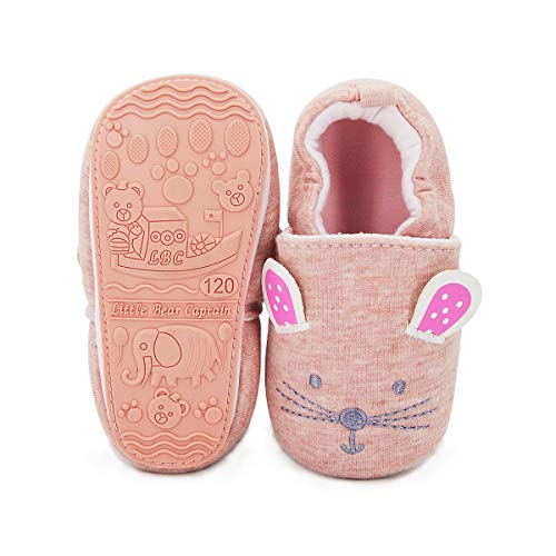 ENERCAKE Baby Boys Girls Shoes Non Skid Slippers Infant Sneakers Moccasins Toddler First Walkers House Walking Shoes(12-18 Months Toddler, A-Pink cat)