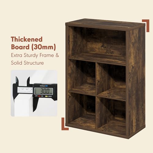 Image of Furinno Cubicle Record Player Stand, 5-Cube Record Storage, Amber Pine | Vinyl Storage, 1.2 inchInch Extra Thick, Closed Back Media Shelf for CD DVD Bluray Game Disc, for Living Room, Home Office