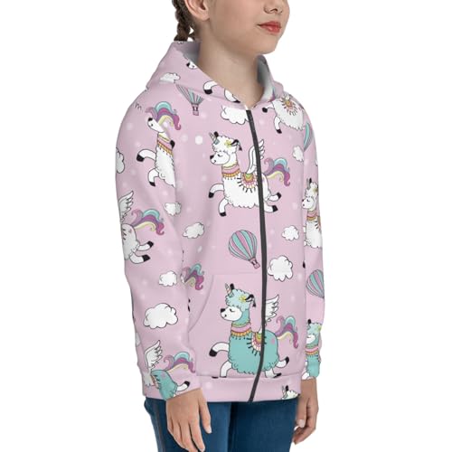 Llama Unicorn and Rainbow Kid Hoodies Boys Zip Up Sweatshirts Girls Pullover with Pocket4