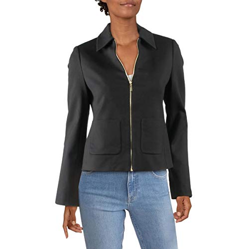 T Tahari Womens Knit Zip Front Blazer Black 4