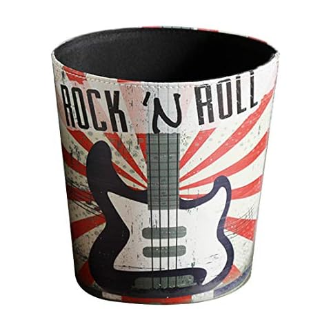 Lingxuinfo Scakbyer Decorative Trash Can Vintage Wastebasket Deskside Recycle Bin Waste Paper Basket Without Lid PU Leather Waste Bin for Bathroom Kitchen Bedroom Office (Guitar Pattern) Cover