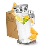 Glaskaraffe mit Deckel 1 Liter aus Borosilikatglas - Wasserkaraffe als Ostergeschenk mit Sieb - Karaffe für Wasser, Fruchtwasser und Eistee im Alltag und Büro, Farbe:transparent