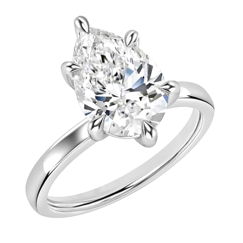 3.00 Carat Pear Shape Cubic Zirconia Sparkling Solitaire Engagement Ring for Women in 925 Sterling Silver