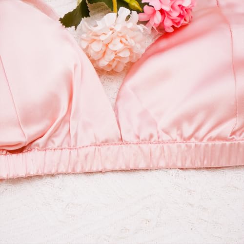 Image of 100% Women's Silk Satin Triangle Bralette Soft Cup Wireless Bra with Removable Pad (4 Packs, Black-White-Red-Pink)