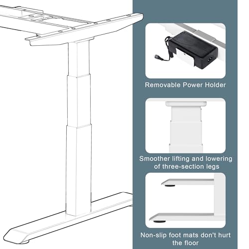 Image of Fromann Dual Motor Electric Standing Desk Frame 3 Tier Legs Height Adjustable Handset with USB A+ C Ports Sit Stand up Desk Base for Home and Office (White)