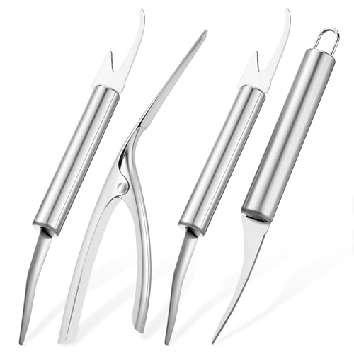YBEATY 4PCS Shrimp Deveiner Tool Peeler Set Efficient Shrimps Peeler Deveiner Tool Stainless Steel Shrimp Deveining Tools Shrimps Knife Portable Cleaner Knife for Easy crawfish Deveining Cleaning