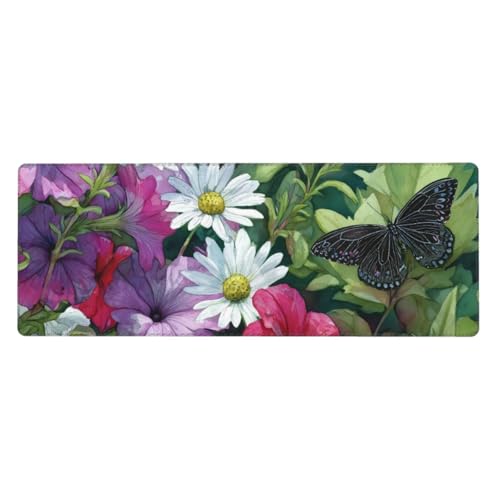 Grand tapis de souris de jeu violet floral 80x30 cm avec base caoutchouc
