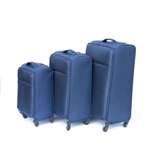 Durable and Elegant Soft Edge Luggage for Travel, Waterproof Fabric, 360-Degree Wheels, Dark Blue4
