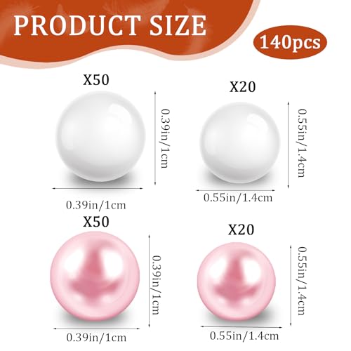 140 Piece Fake Pearl Beads - Floating Small Pearls for Brush Holder Vase Filler - Round White Pink Beads, No Hole - 10/14mm - Image 3