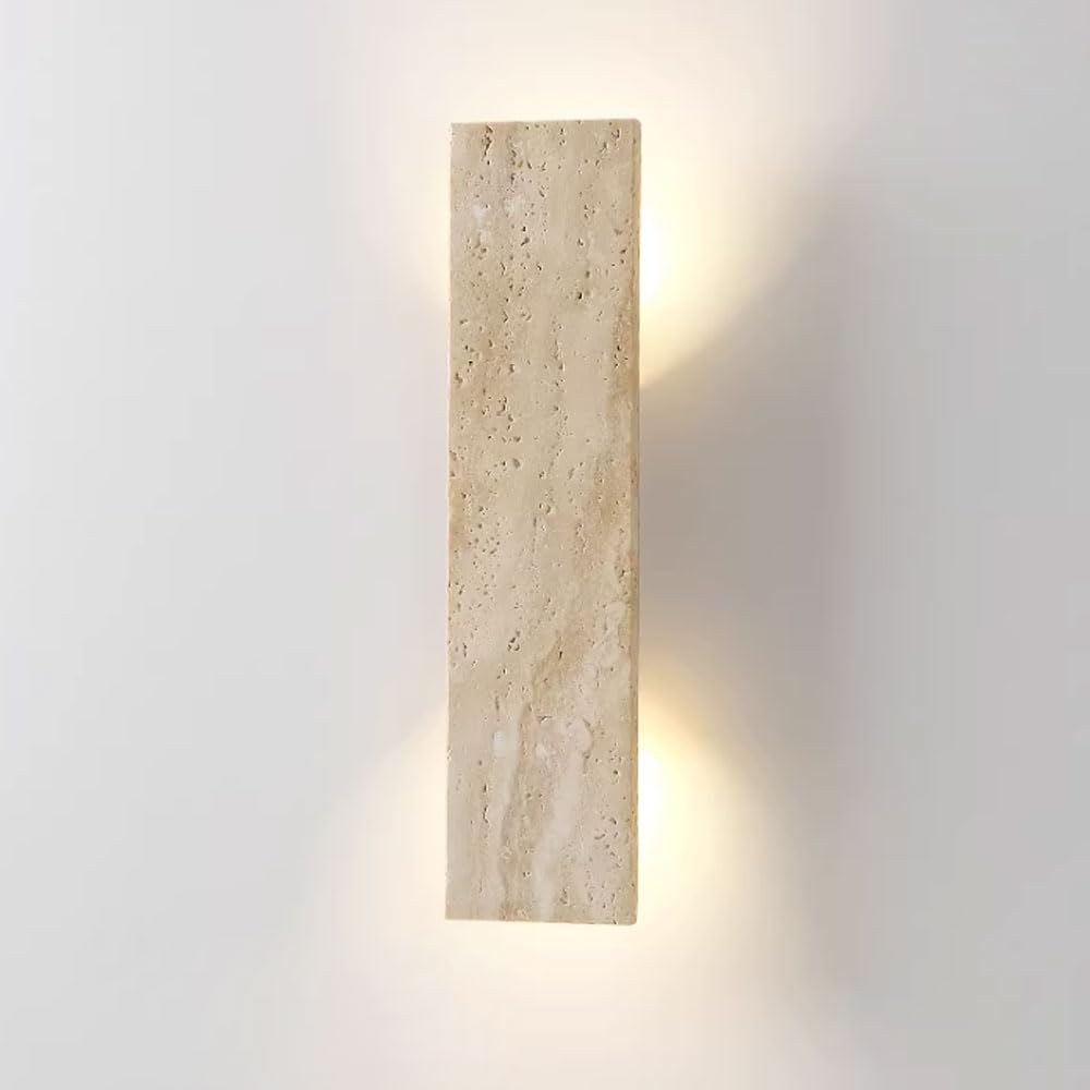 GUOGUOSM Natural Yellow Travertine Wall Sconce, 12.6in Rectangular Wall Light, Modern Minimalist Style LED Warm Light Wall Lamp, Bedside Dining Room Entrance Decorative Lighting Fixtures