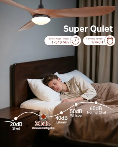 Image of Sofucor 60 Inch Smart Ceiling Fan with Lights, 3 ABS Blade, Indoor /Outdoor | Alexa /APP /Remote Control, Modern, Quiet DC Motor, 3CCT Dimmable, 6 Speeds, Timer, Bedroom /Living Room /Patio /Kitchen, Brown