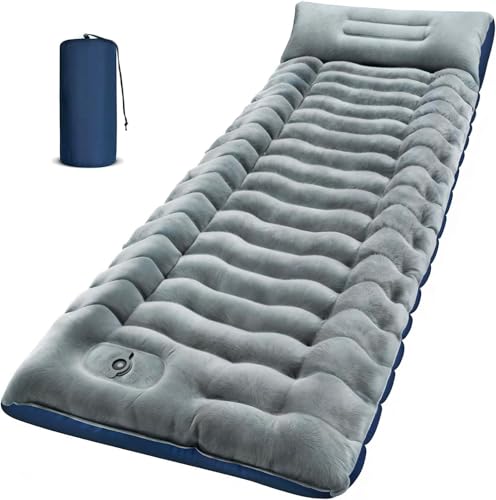 Image of FUN PAC Camping Sleeping Pad, 9.2R-Value Ultralight Camping Mat with Pillow Built-in Foot Pump Inflatable Sleeping Pads Compact for Camping Backpacking Hiking Traveling-Lined Version Grey