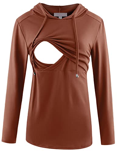 Image of Bhome Nursing Shirt Long Sleeves Hoodie Breastfeeding Top Sweatshirt