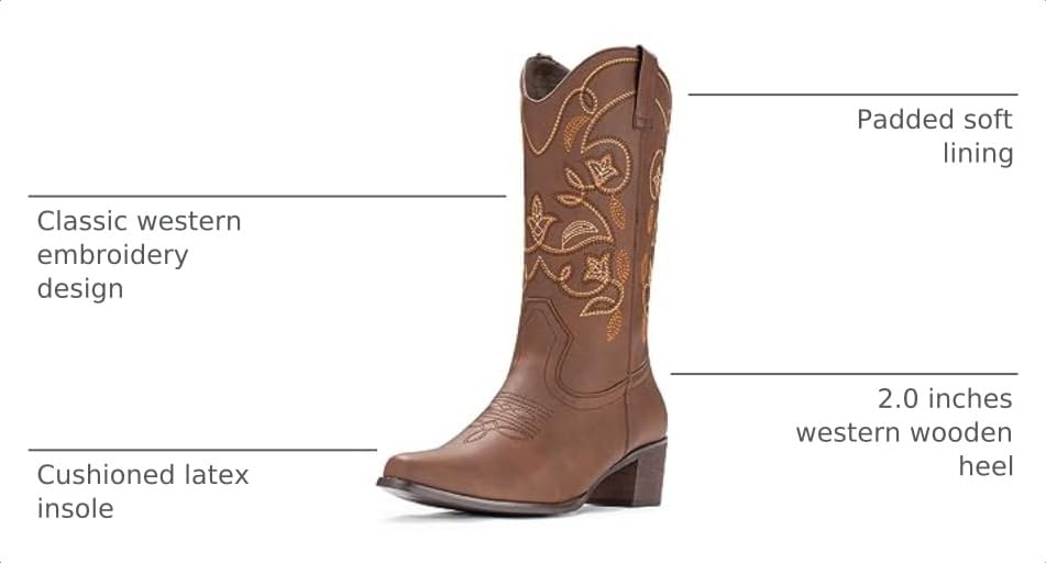Image of IUV Cowboy Boots For Women Pointy Toe Women's Western Boots Cowgirl Boots Mid Calf Boots