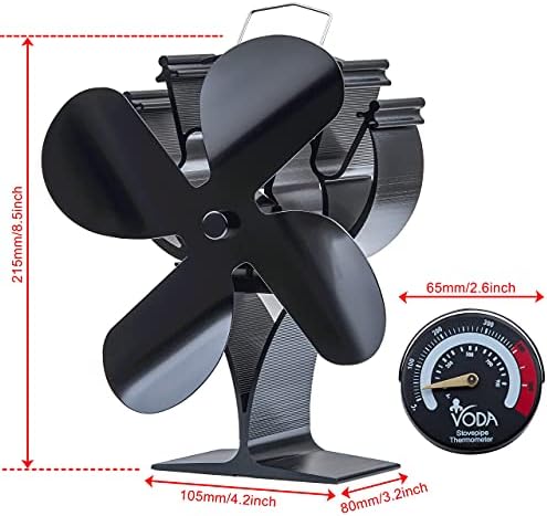 Stove Fan Log Burner Fan Wood Burner Fireplace Fan with Thermometer 4 Blade Eco Friendly Stove Top Fire Fan for Wood Burning Stove