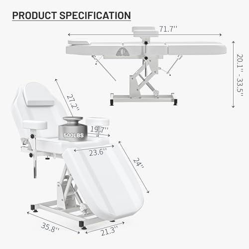 ABTSalon Electric Facial Spa Beds for Esthetician Chair Height Adjustment Tattoo Bed Chairs for Client Professional Beauty Bed Spa Chair Massage Table for Lash Extensions