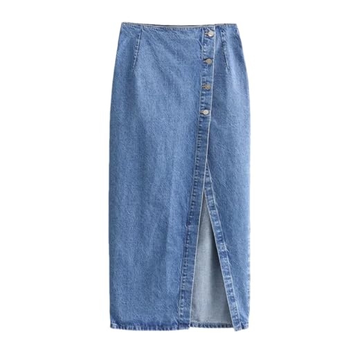 Women's Vintage High Waist Split Denim Midi Skirt Slim Fit Casual Denim Straight Skirt