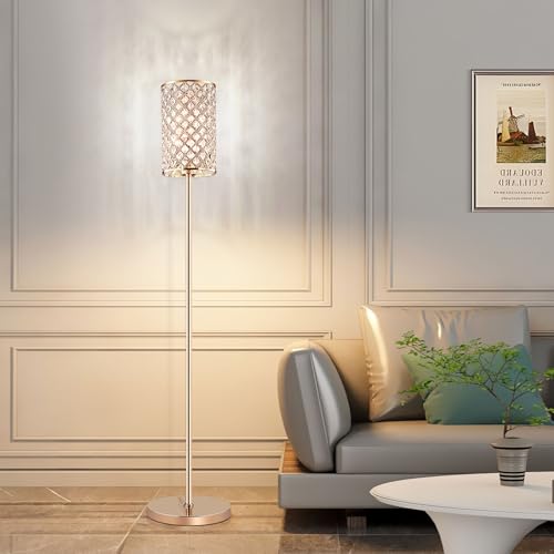 Lámpara alta de cristal dorada con interruptor de pie e iluminación regulable 3