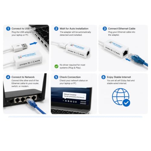 Image of USB 2.0 to Ethernet Adapter, RJ45 LAN Network Adapter, 10 /100Mbps, Plug & Play for Laptop, PC, Windows, Mac OS
