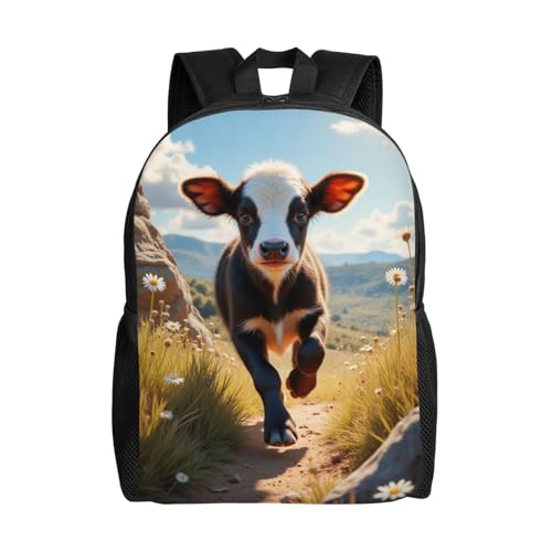 Comfort Fit Unisex Young Calf Running Through Field of Wildflowers Backpack Durable Daily Commute Travel Adventures 16 in