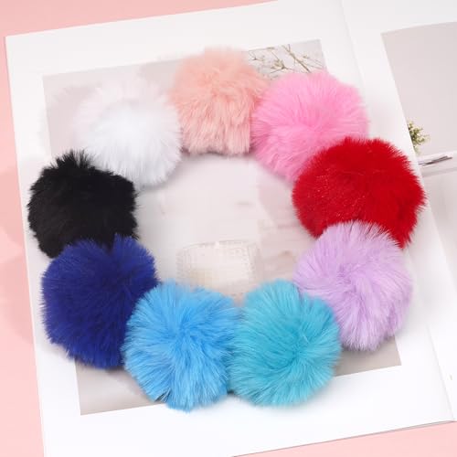 Image of 18Pcs Faux Fur Pom Poms for Hats 2.3 Inch Fluffy Pom Poms with Elastic Loop