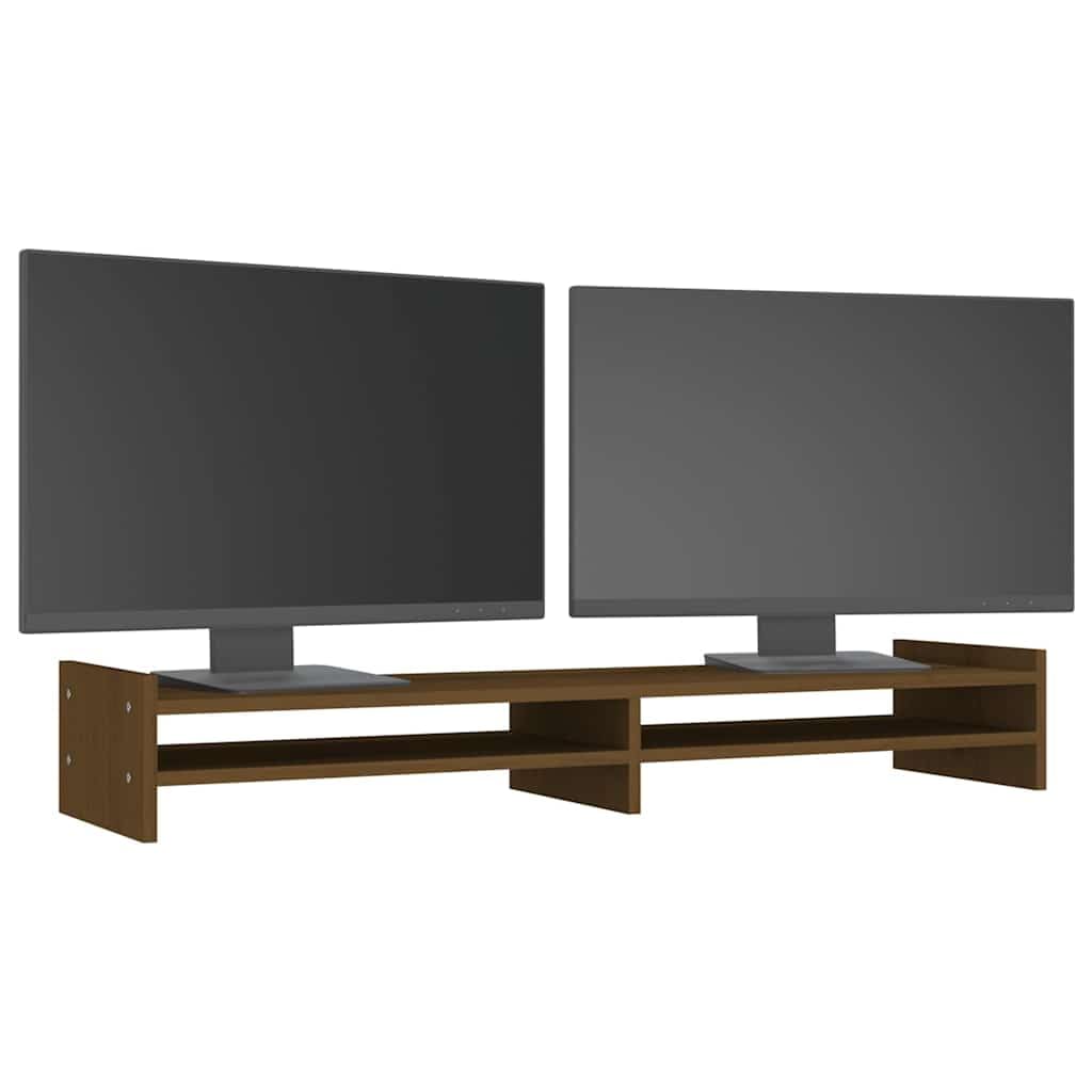 Supporto per monitor, in legno massiccio di pino, 100 x 27 x 15 cm, supporto da scrivania con spazio per tastiera e dispositivi multimediali, telaio in legno stabile per ergonomia