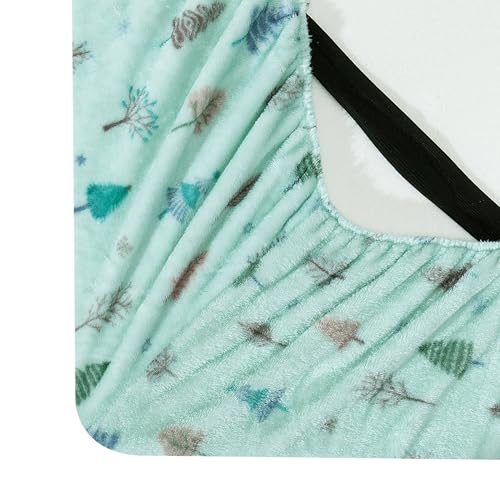 Elegant Comfort Luxuriously Soft 4-Piece Holiday Velvet Plush Flannel Sheet Set - Premium Quality - Cozy Warm, Christmas Fuzzy Velvet Flannel Fleece Deep Pocket Sheet Set - Twin, Mint Pine Trees