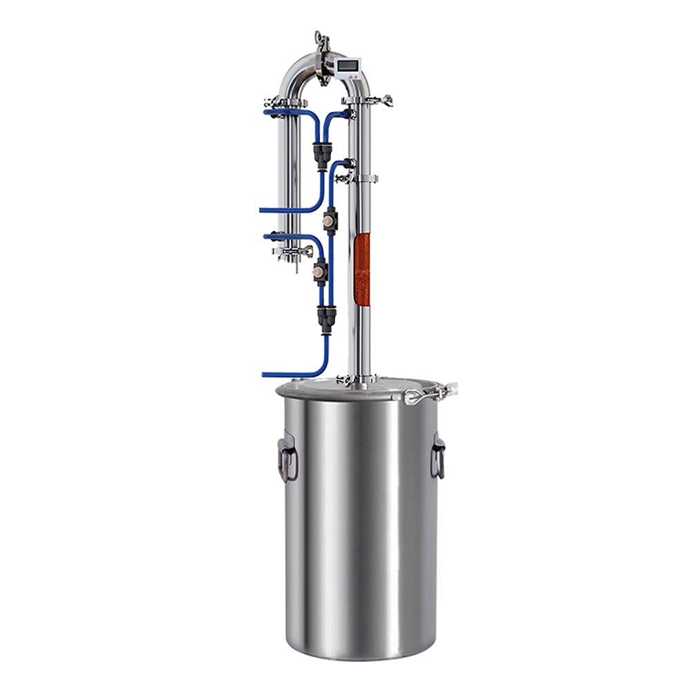 35L Home Brewed Distiller New Tubular Exchanger Distiller Moonlight Alcohol Machine With Copper Net Distillation Tower (1.5 inches)