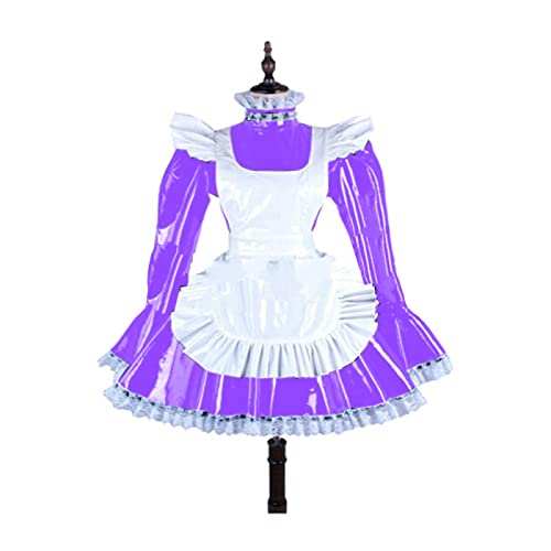 Mini robe de soubrette violette avec tablier blanc et manches longues