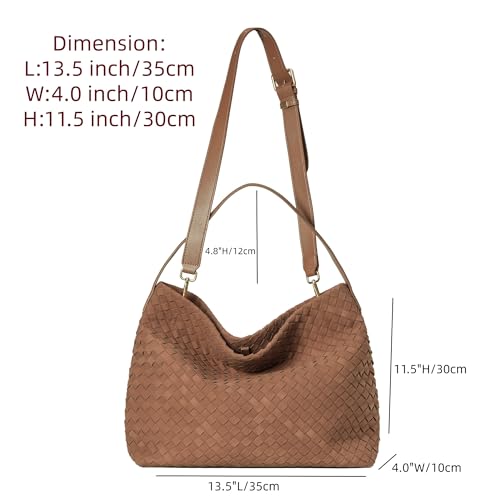 Image of Woven Suede Tote Bag for Women Faux Suede Hobo Bag Slouchy Shoulder Bag Soft Woven Handbag