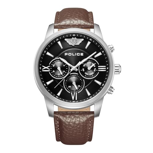 Image of Police Quartz Multifunction Black Dial Brown Leather Strap Watch for Men - PLPEWGF0040402