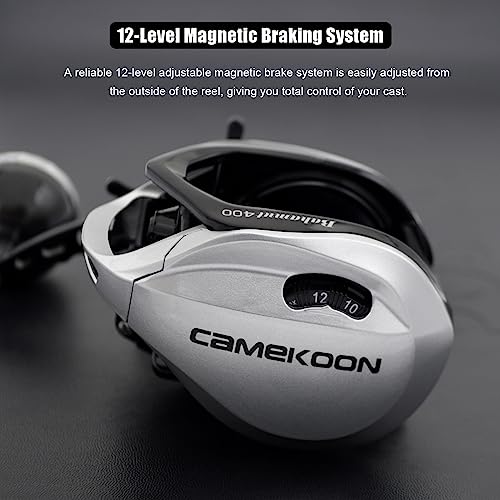 Camekoon Bahamut 400 Baitcaster Reels, Large Capacity For Jigging, 10+1 Stainless Steel Bearings, 35 Lbs Drag, 7.2:1 Smooth Gear Ratio, Carbon Fiber Frame And Side Covers, Baitcasting Fishing Reel #TOP6