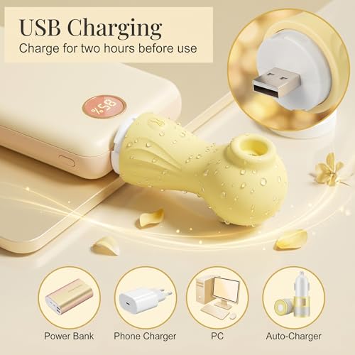 Image of KLEN Ergonomic Targeted Air-Pulse Massager - Gentle Suction Therapy Device, Waterproof Silicone Handheld Tool, USB Rechargeable for Localized Muscle Relaxation & Pinpoint Tension Relief (Yellow)