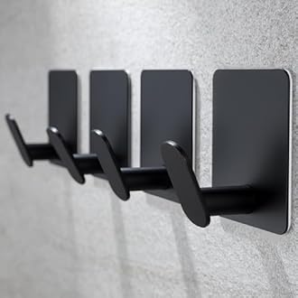 YIGII Adhesive Hooks, 4 Pack Black Towel Hooks for Bathroom and Kitchen, Waterproof Stainless Steel Wall Hook for Hanging Coat, Hat, Loofah
