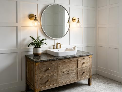 Image of Phansthy Vintage Wall Sconce with Switch, 180 Degree Adjustable Hardwired Bathroom Vanity Light, Industrial Wall Light with 5.9 inch Globe Glass Shade for Living Room Kitchen (Antique Gold, 1-Light)