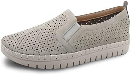 Glolily ELLE Perf Women Comfort Slip on Sneakers, Slip on Shoes for Women, Lightweight Sneakers, Walking Shoes for Women with Arch Support, Orthotic Shoes, Casual Fashion Shoes, Light Grey, Size 10