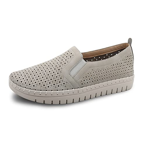 Glolily Elle Perf Women Comfort Slip On Sneakers, Slip On Shoes For Women, Lightweight Sneakers, Walking Shoes For Women With Arch Support, Orthotic Shoes, Casual Fashion Shoes, Light Grey, Size 10 #TOP3