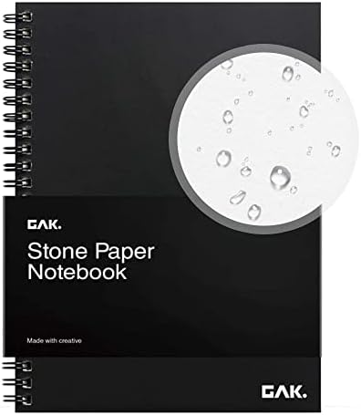 GAK. Stone Paper Notebook | No Lines Spiral Notebook Waterproof Sheet Aesthetic Journal for Note Taking | Notebooks for Work & Aesthetic School Supplies | Large Size, Black (7.2”x10.1”, 50 sheets)